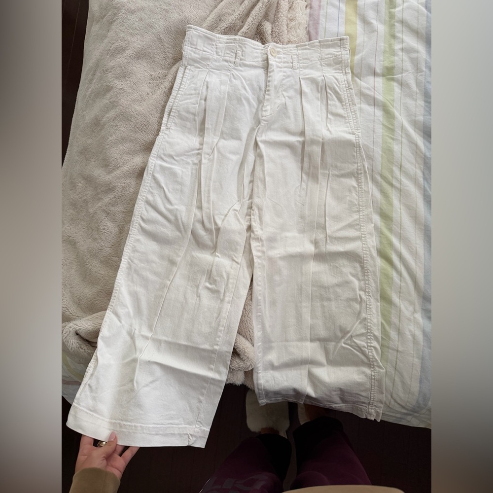 Anthropologie Maeve White Pleated Wide-Leg Pants